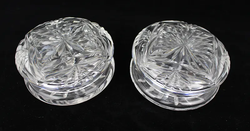 Pair of Vintage Walsh Crystal Bowl & Covers