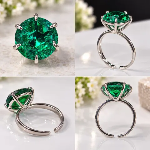 Emerald Doublet Statement Ring – 14.8mm Round Stone