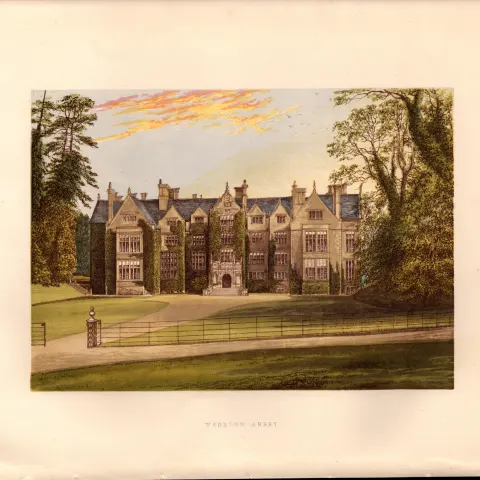 Wroxton Abbey Oxfordshire Gilt-Edge Coloured Antique Book Plate.