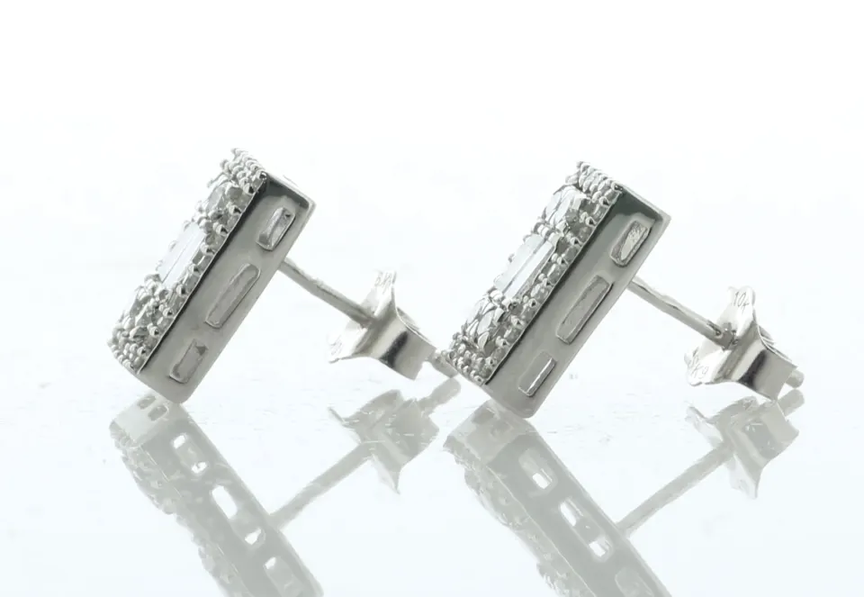 9ct White Gold Emerald Cluster Diamond Stud Earring 0.50 Carats