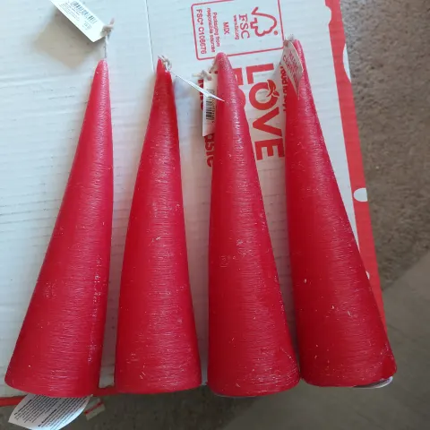 Paperchase tall red cone candles.  Box of 8