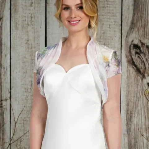 Richard Designs chiffon jacket.  Botanical fabric.  Size small