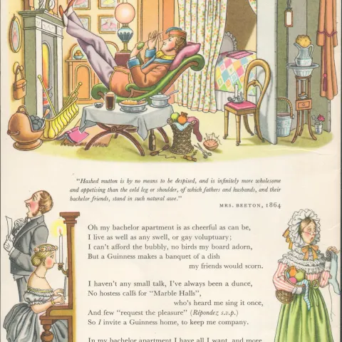 Vintage 66 Years Old Guinness Print "The Bachelor & The Bed Chamber"