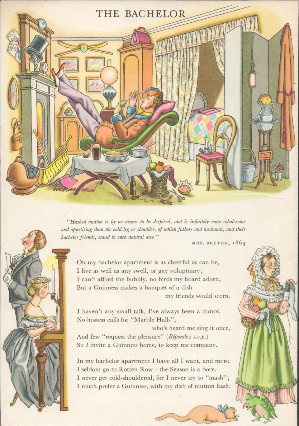 Vintage 66 Years Old Guinness Print "The Bachelor & The Bed Chamber"