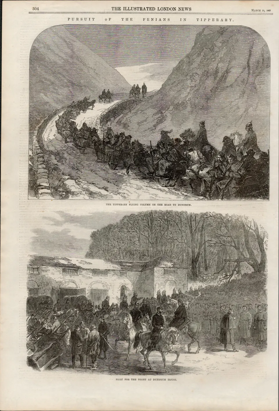 Pursuit of the Fenians in Tipperary Antique 1867 Wood Engraved Print