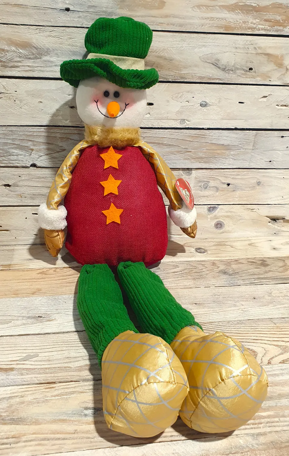 3D Luxury Fabric, Sitting or Hanging Snowman. 68cm tall.
