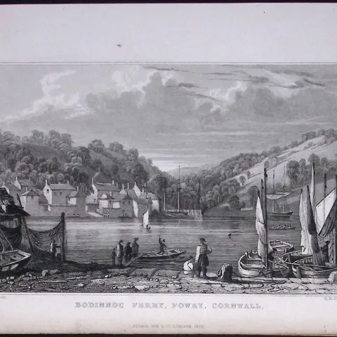 Cornwall  Fowley Bodinnoc Ferry  Antique 193 Years-Old Steel-Engraving-10