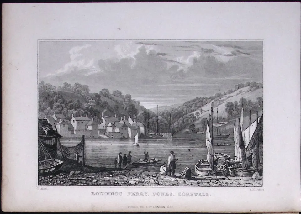Cornwall  Fowley Bodinnoc Ferry  Antique 193 Years-Old Steel-Engraving-10