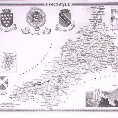 County Cornwall Detailed 178 years-Old Antique Steel Engraving Map-2