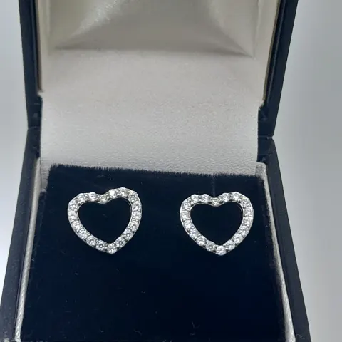 Silver Heart Stud Earring Set With CZ Stones