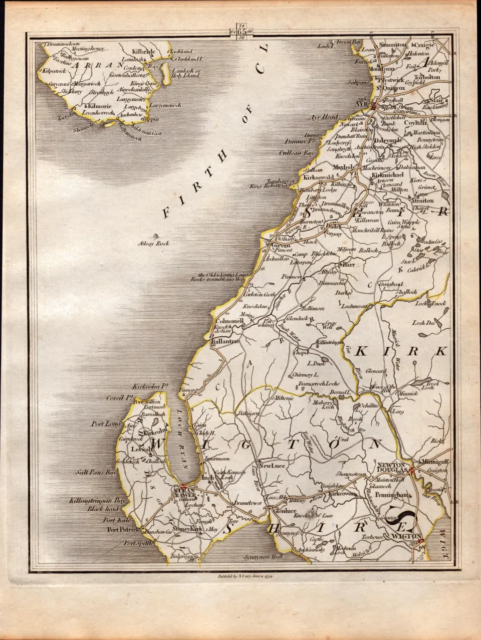 Firth of Clyde Ayrshire Scotland John Cary's Antique George III 1749 Map.