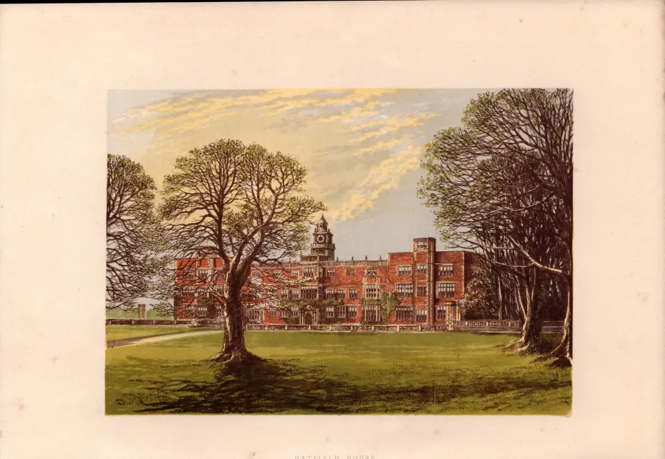 Hatfield House Herts  Gilt-Edge Coloured Antique Book Plate.