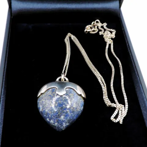 Vintage Artisan Sterling Silver Heart Lapis Lazuli Necklace