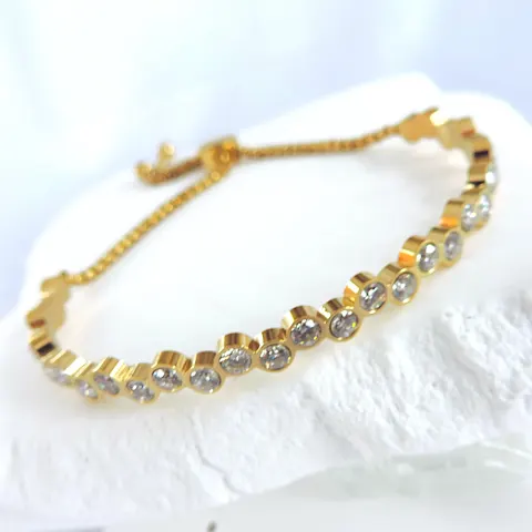 Gold Plated 5.4 Carat Cubic Zirconia Slider Bracelet 'New'