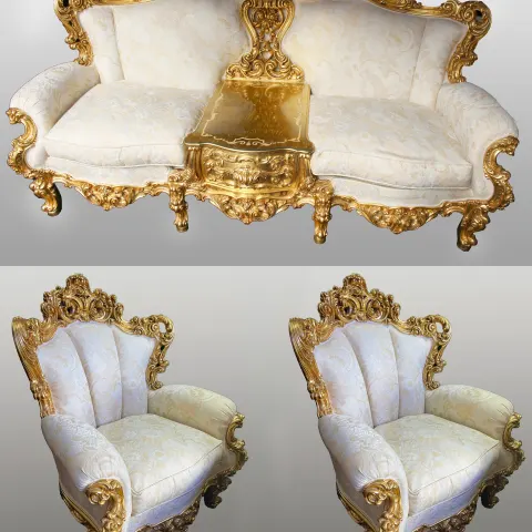 Fine Ornate Italian Silik Three Piece Giltwood Suite