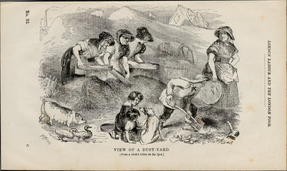 London Rubbish Yard Scavengers  Antique Rare 1864 Henry Mayhew Print.