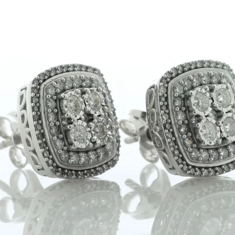 9ct White Gold Cluster Diamond Pillow Stud Earring 1.00 Carats