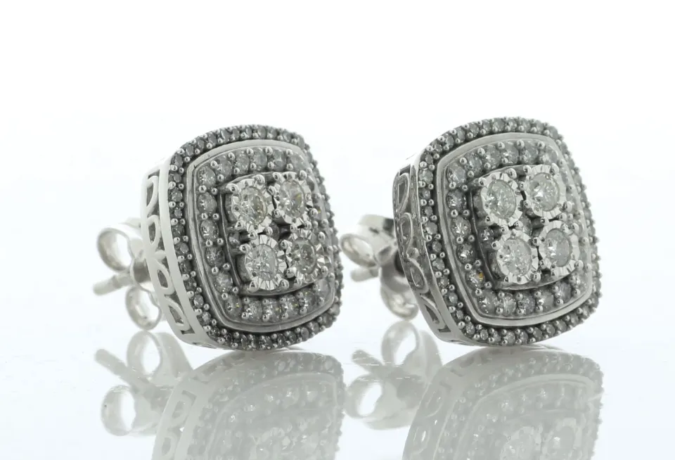 9ct White Gold Cluster Diamond Pillow Stud Earring 1.00 Carats