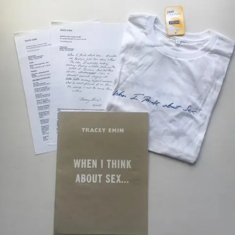 Tracy Emin (b1963)‘When I Think About Sex’ White Cube Exhibition T-Shirt and Catalogue, Signed, 2005