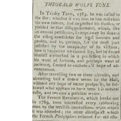Wolfe Tone his days at the Dublin  Law Courts to the Leader of the 1798 Rebellion.