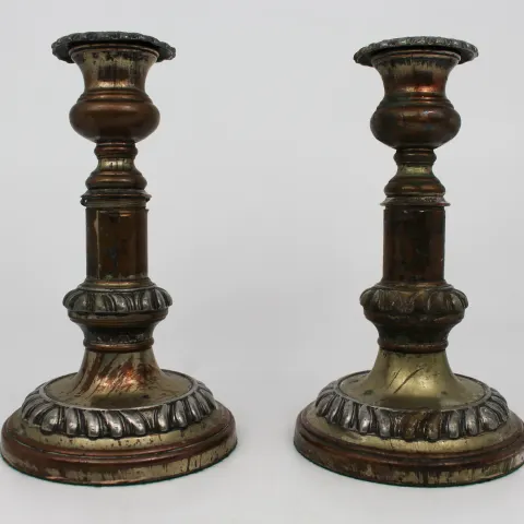 Pair of Antique Sheffield Plate Telescopic Candlesticks