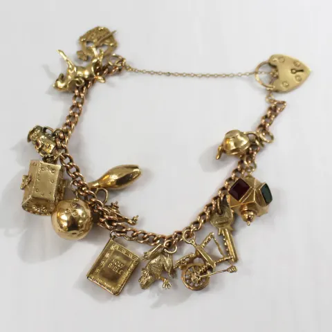 9ct Gold Vintage Charm Bracelet with 14 Charms