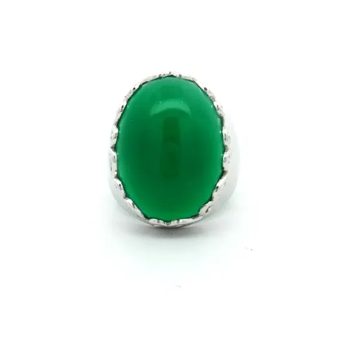 HRD Certified Green Onyx Cabochon Oval Ring – 925 Sterling Silver