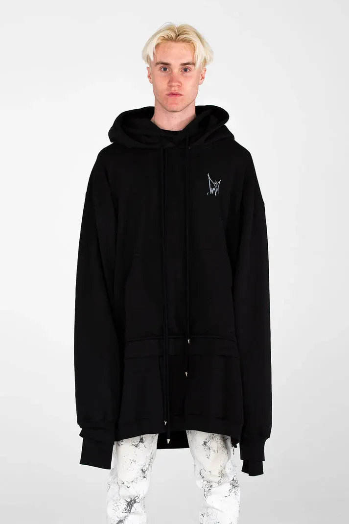 MJB Marc Jaques Burton Geminus Double Hoodie Silkscreen Bat, Online Price £395, Size XXXL.