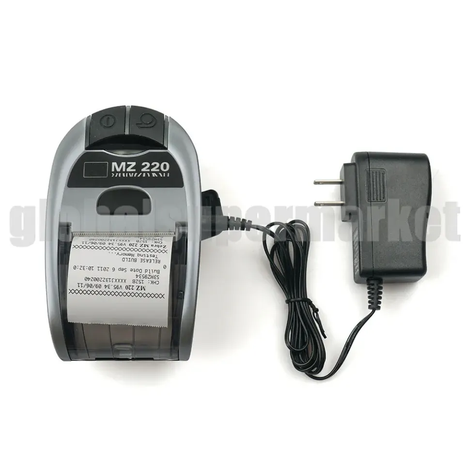 Zebra MZ220 M2E-0UB0E060-00 Portable Bluetooth Wireless Printer & Power Supply