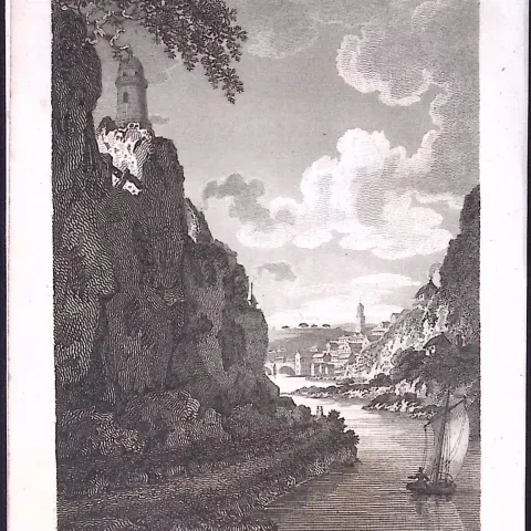 Durham Gateshead View from The River Tyne Antique 220 Years-Old Steel-Engraving-147