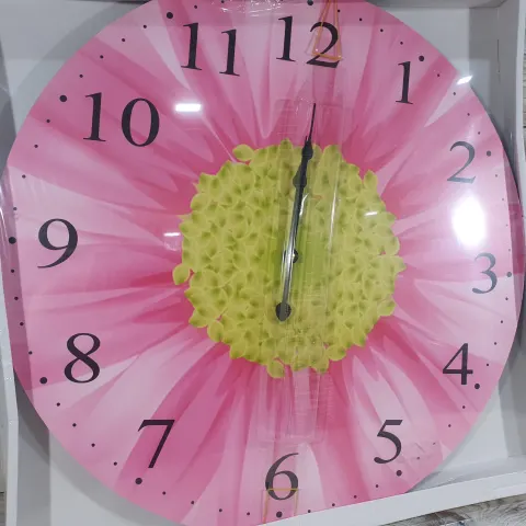 Giant 60cm Wooden Printed Clock - Pink flower clock face design Rrp £30