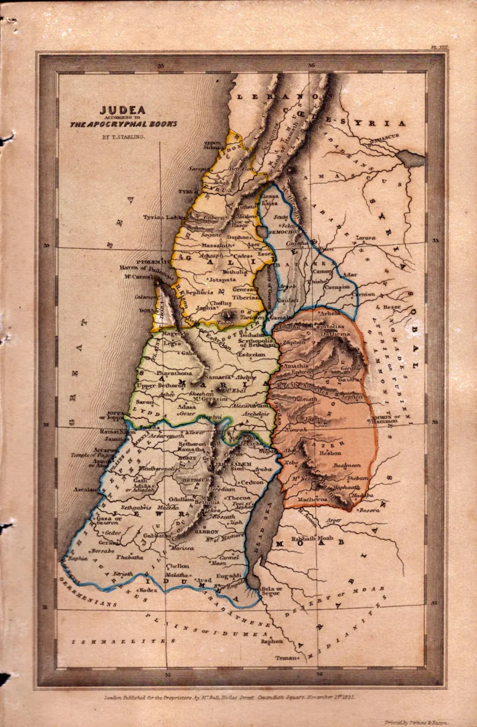 Judea According to Apocryphal Books Antique Biblical William IV Map.