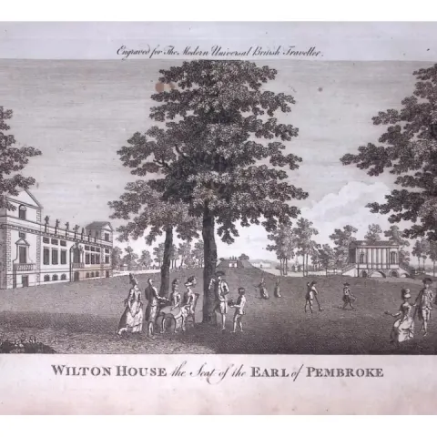 Wilton House Wiltshire Rare Large 247-Year-Old Antique Copperplate Engraving -19-TR