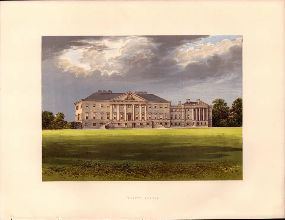 Nostel Priory Pontefract Yorkshire Gilt-Edge Coloured Antique Book Plate.