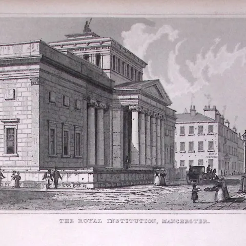 Royal Institution  Mosley Street Manchester Antique 195 Years-Old Steel-Engraving-34