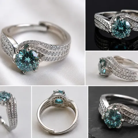 2ct Blue Moissanite Statement Ring