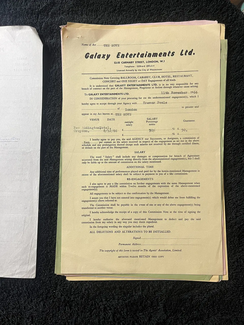 An Entertainment Contract Naming Nems & Cliff Bennet and The Rebel Rousers - From 1966