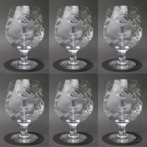 Set of 6 Cut Crystal Fuschia Brandy Balloons