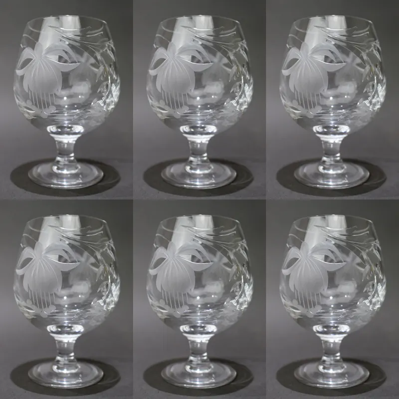 Set of 6 Cut Crystal Fuschia Brandy Balloons