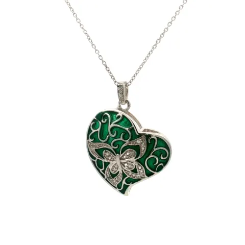 HRD Certified White Topaz Enamel Pendant – 925 Sterling Silver