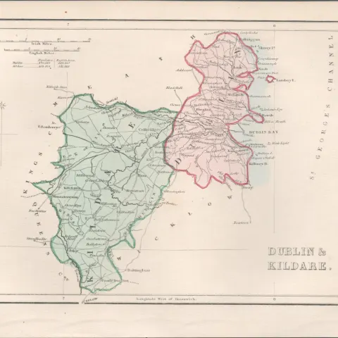 Antique Engraving 1850’s   Map Dublin & Kildare.