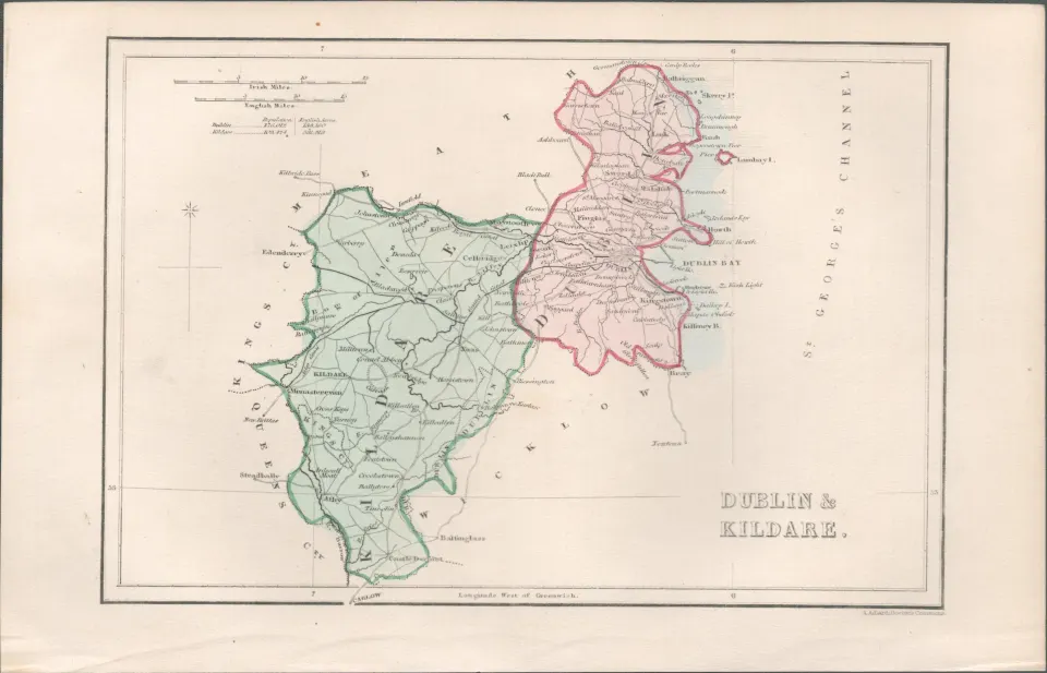 Antique Engraving 1850’s   Map Dublin & Kildare.