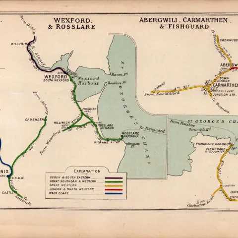 Ennis Wexford & Rosslare Ireland Antique Railway Junctions Diagram-96.