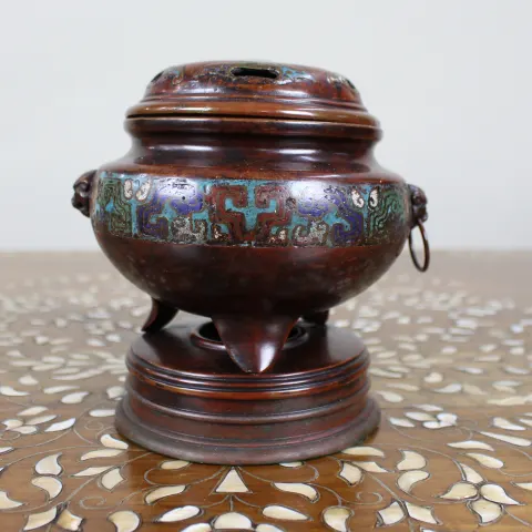 Antique Chinese Cloisonné Bronze Tripod Censer, c.1890