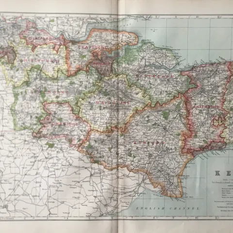 Bacons Rare Vintage c1926 Map Kent Canterbury Dover Ashford Maidstone.