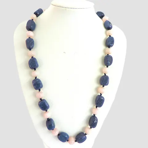 Lola Rose Polished Blue & Rose Quartz Gemstone Bead Necklace 'New With Gift Pouch'