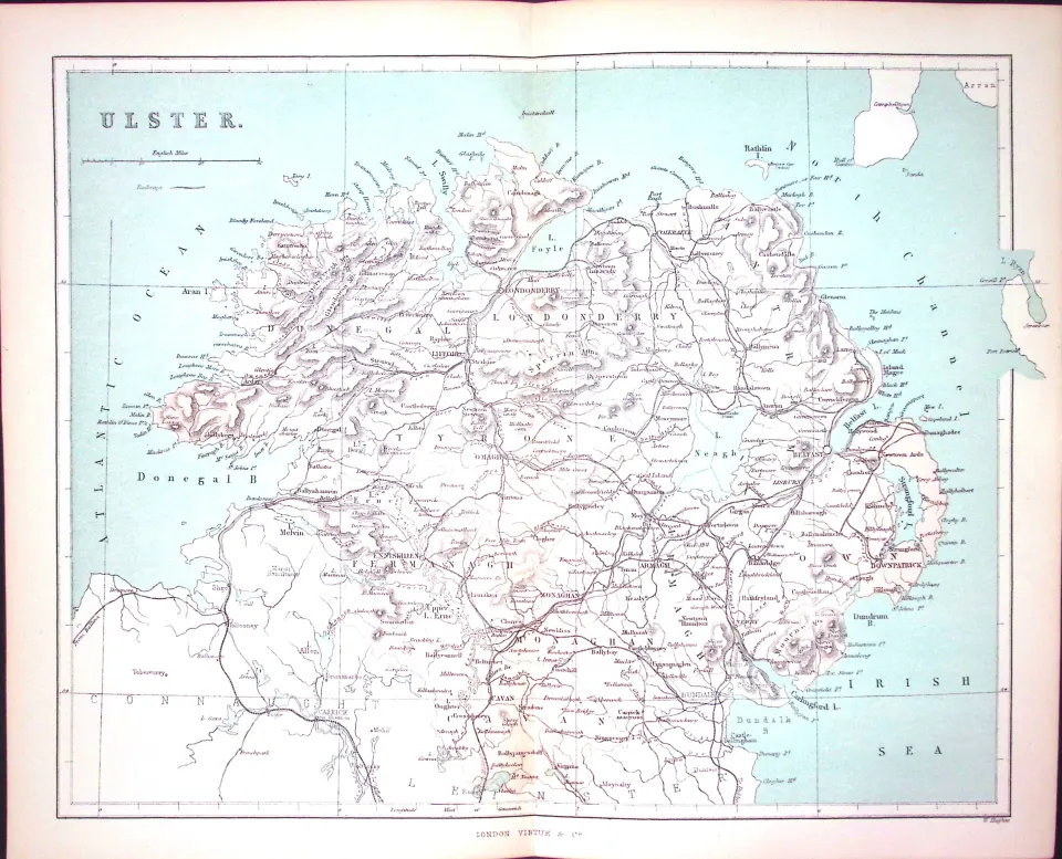 The Province of Ulster Ireland 150 Years-Old Coloured Antique 1875 Map-5