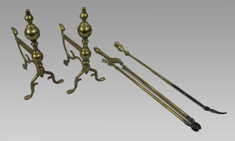 Antique Brass Fire Dogs & Irons