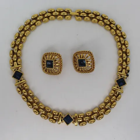 Vintage Swarovski Demi Parure Necklace & Earrings Sapphire Style
