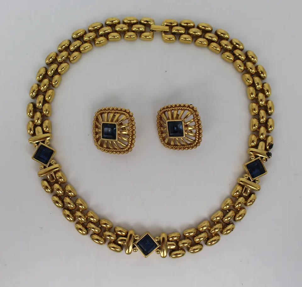 Vintage Swarovski Demi Parure Necklace & Earrings Sapphire Style